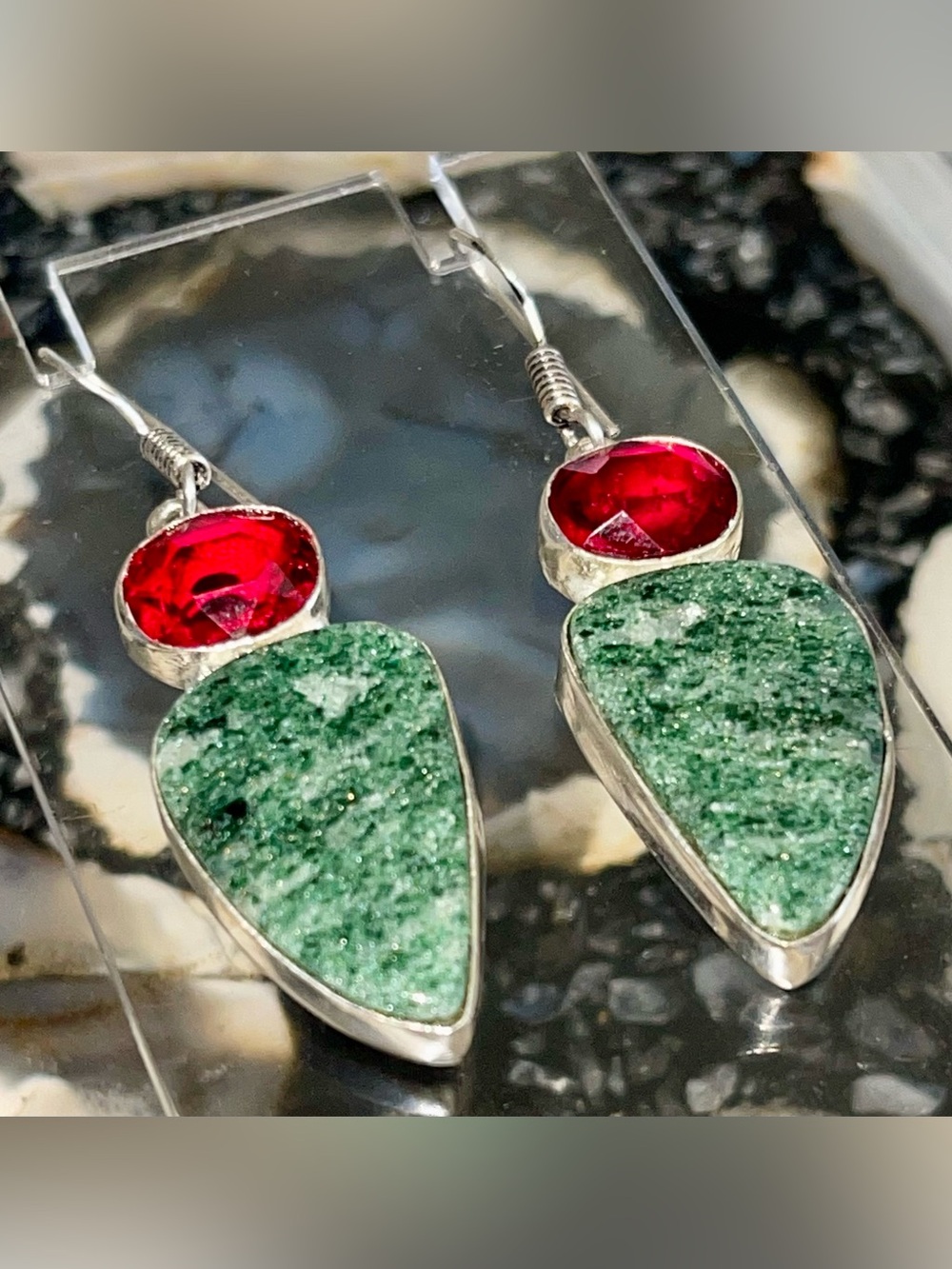 Green Aventurine Crystal Earrings 2”
